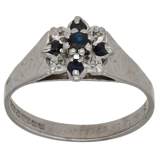 9ct White Gold Sapphire & 0.02ct Diamond Dress/Cocktail Ring Size L