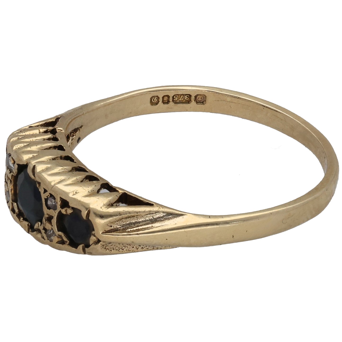 9ct Gold Sapphire & 0.02ct Diamond Dress/Cocktail Ring Size M