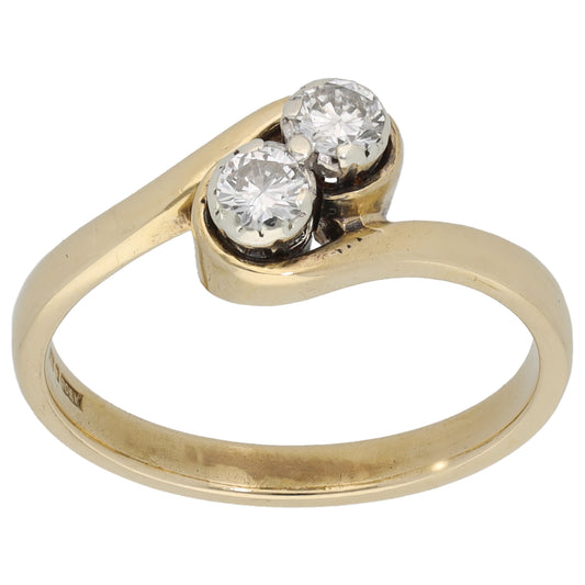 9ct Gold 0.40ct Diamond Two Stone Ring Size O