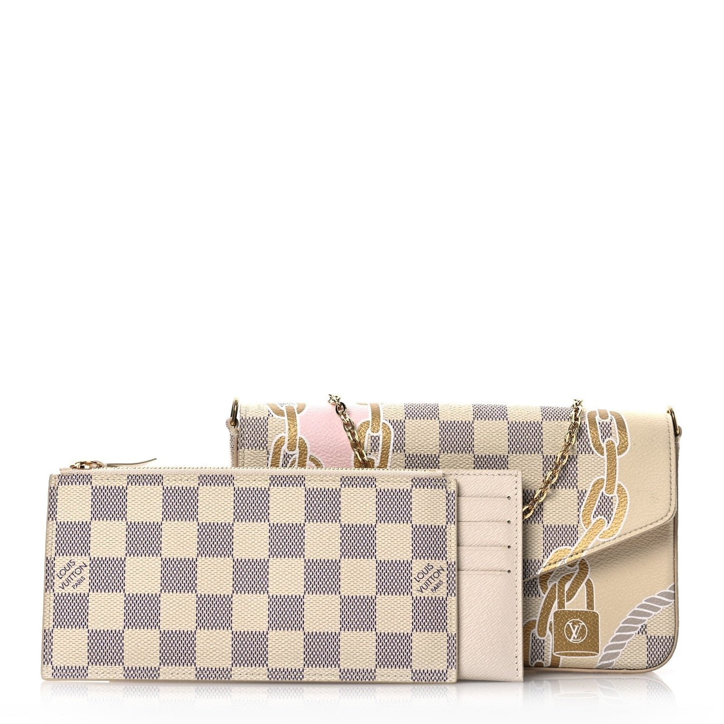 Louis Vuitton Nautical Pochette Felicie Damier Azur Coated Canvas Bag - White