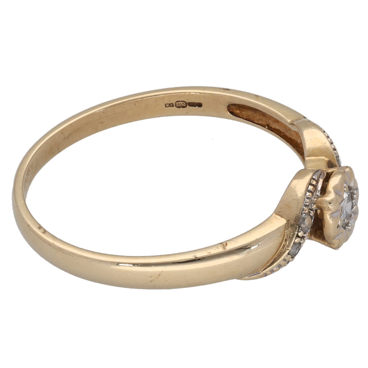 9ct Gold 0.15ct Diamond Solitaire Ring With Accent Stones Size T