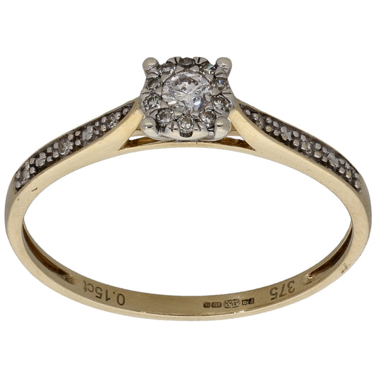 9ct Gold 0.15ct Diamond Cluster Ring Size R