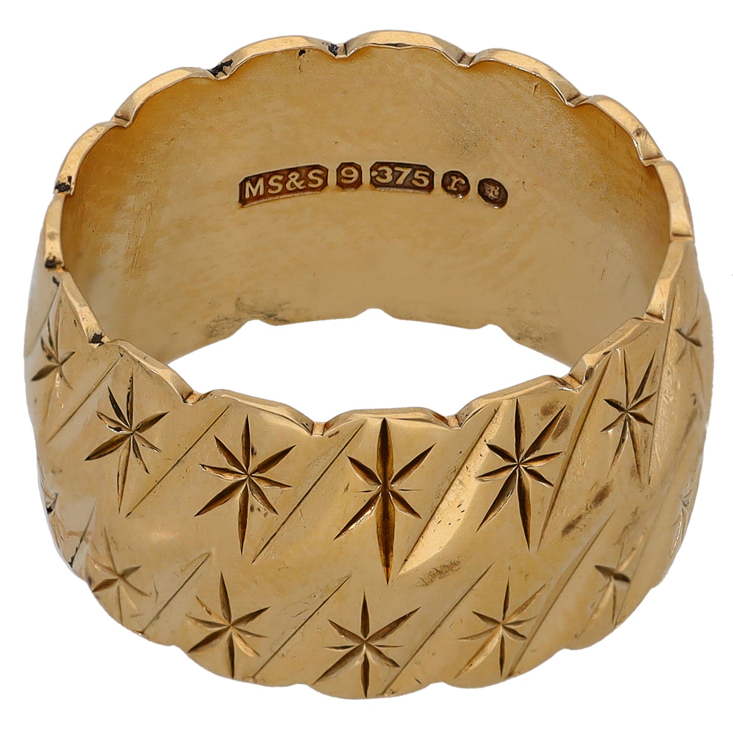 9ct Gold Patterned Wedding Ring Size L
