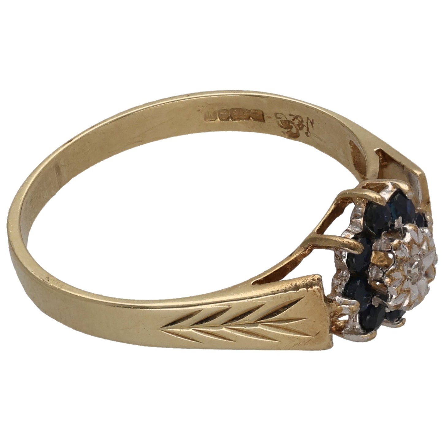 9ct Gold Sapphire & 0.01ct Diamond Cluster Ring Size O