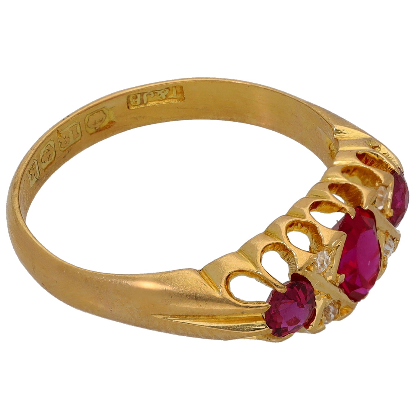 9ct Gold Ruby & 0.02ct Diamond A&V Stone Set Ring Size Q