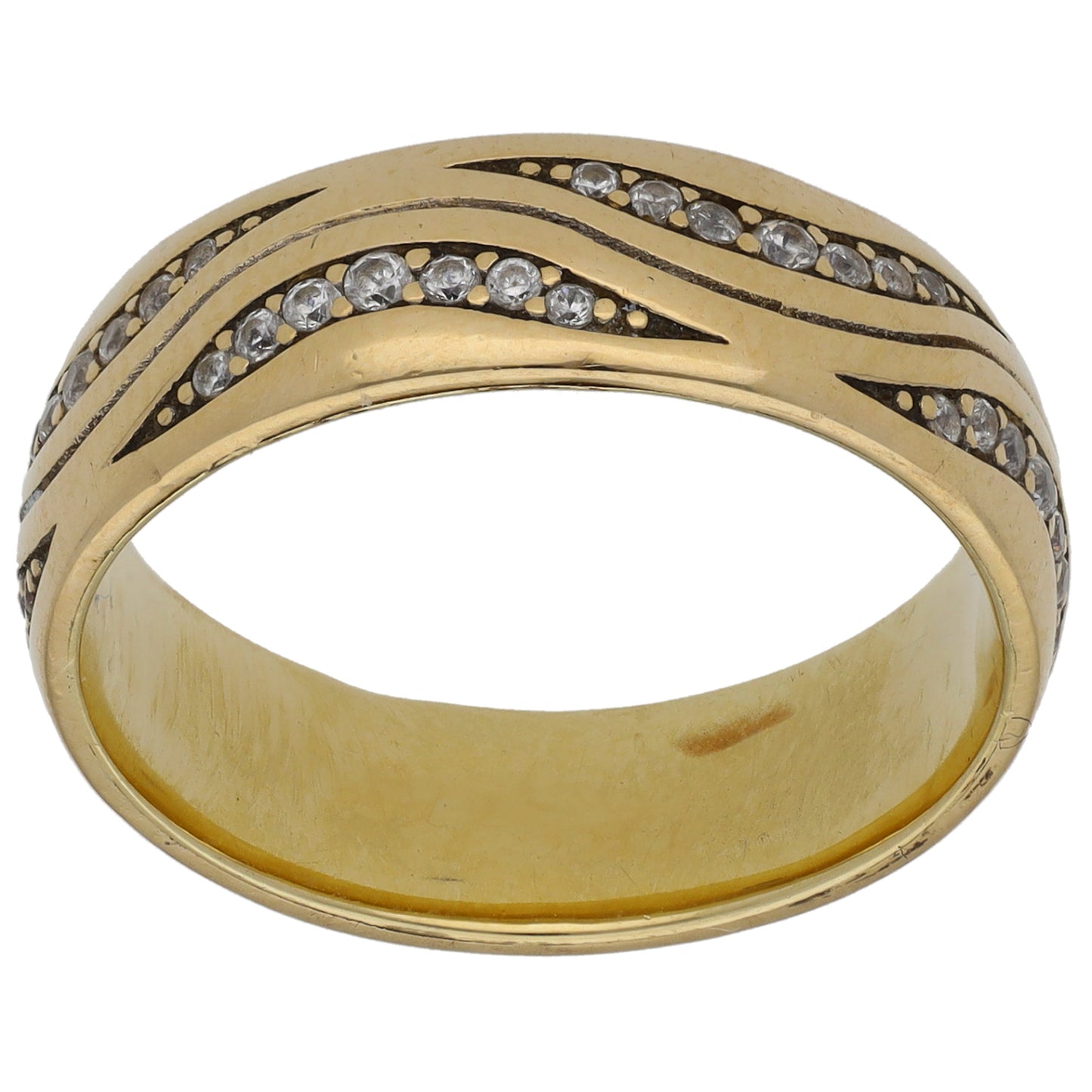 14ct Gold Cubic Zirconia Patterned Wedding Ring Size R