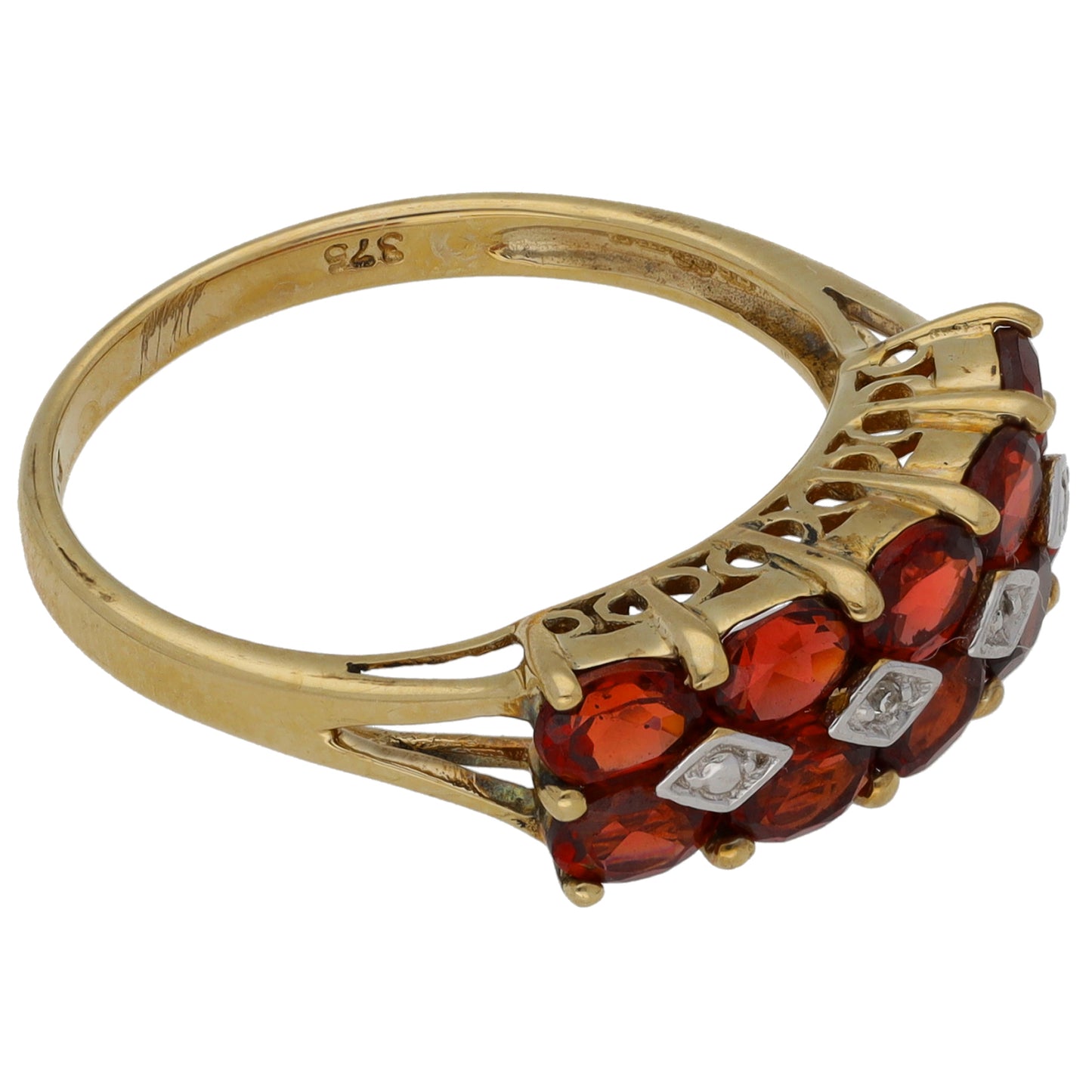 9ct Gold Garnet & 0.01ct Diamond Dress/Cocktail Ring Size P