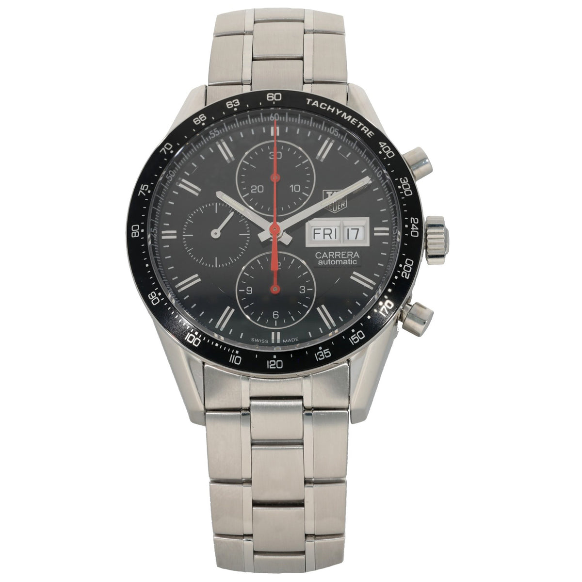 Tag Heuer Carrera CV201AH , black dial with sub dials, with a tachymetre bezel.