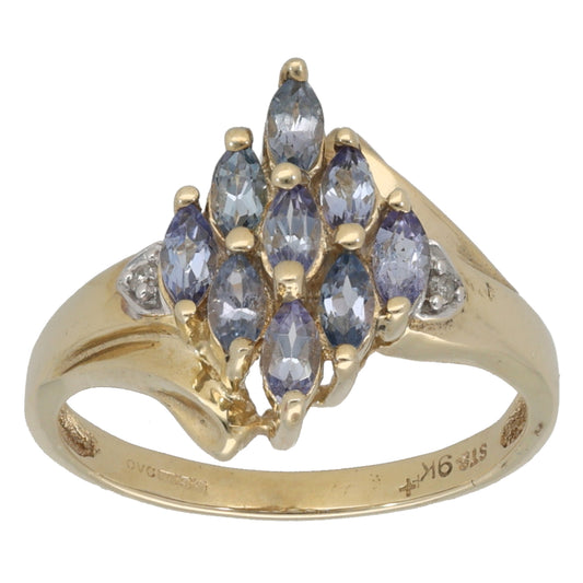 9ct Gold Tanzanite & 0.01ct Diamond Dress/Cocktail Ring Size M