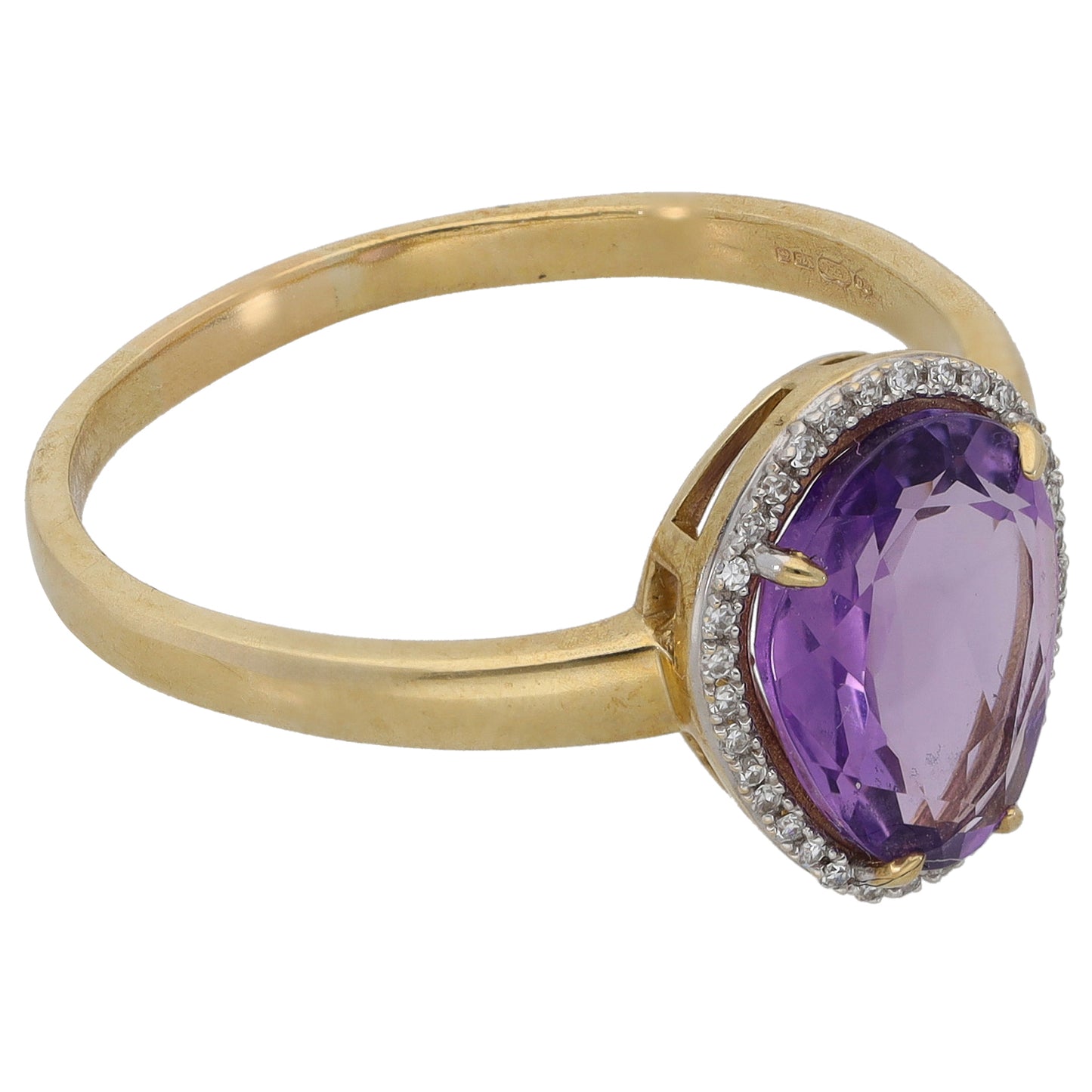 9ct Gold Amethyst & 0.25ct Diamond Cluster Ring Size T