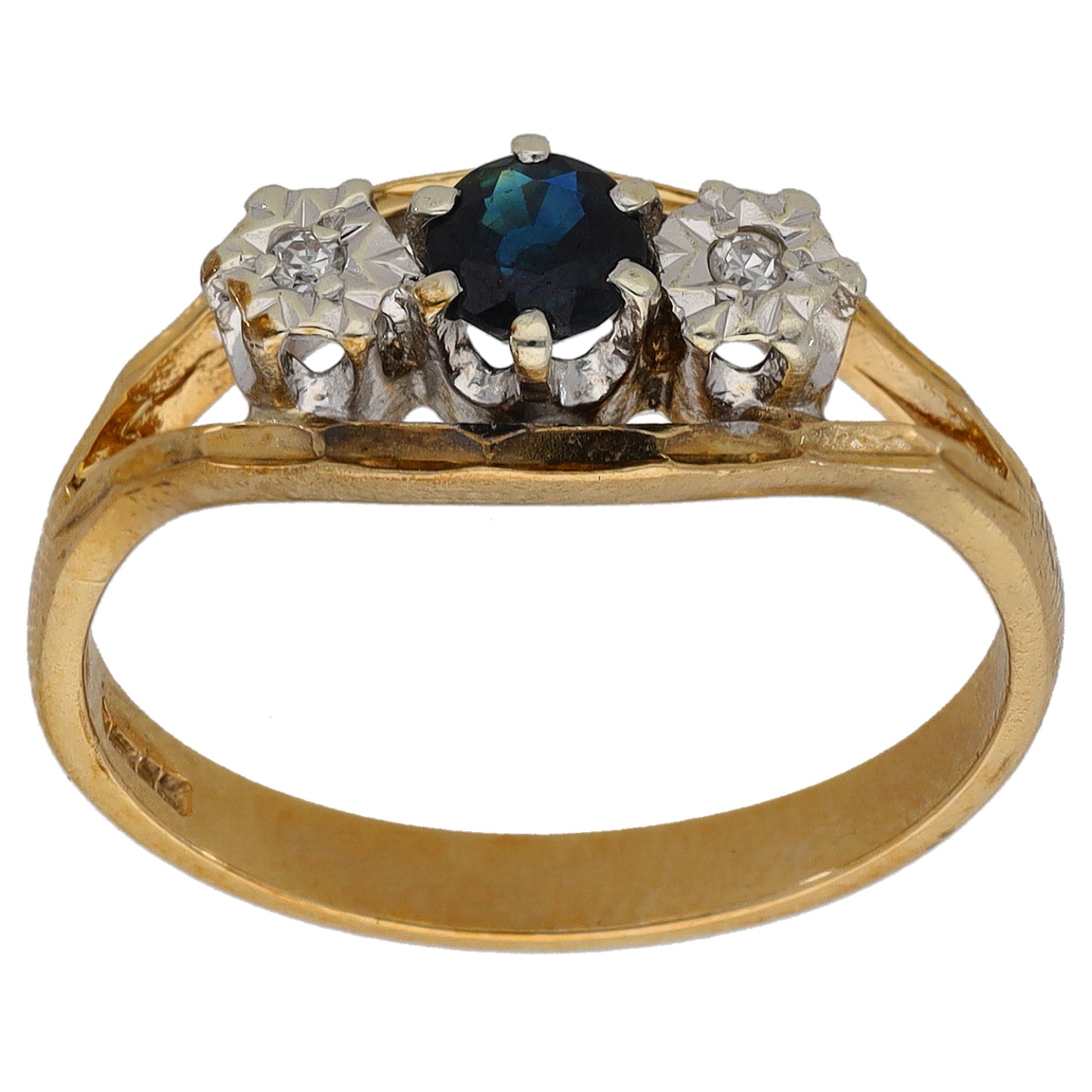 9ct Gold Sapphire & 0.02ct Diamond Trilogy Ring Size O