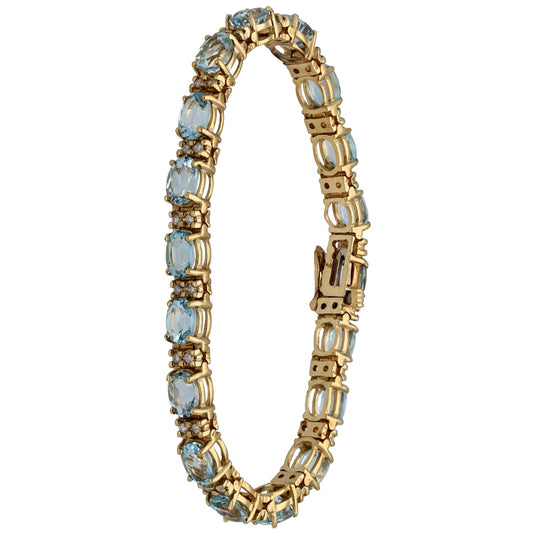 9ct Gold 0.36ct Diamond & Aquamarine Fancy Stone Set Bracelet