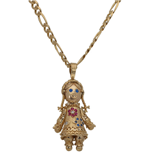 9ct Gold Imitation Gems Dolly Pendant With Chain