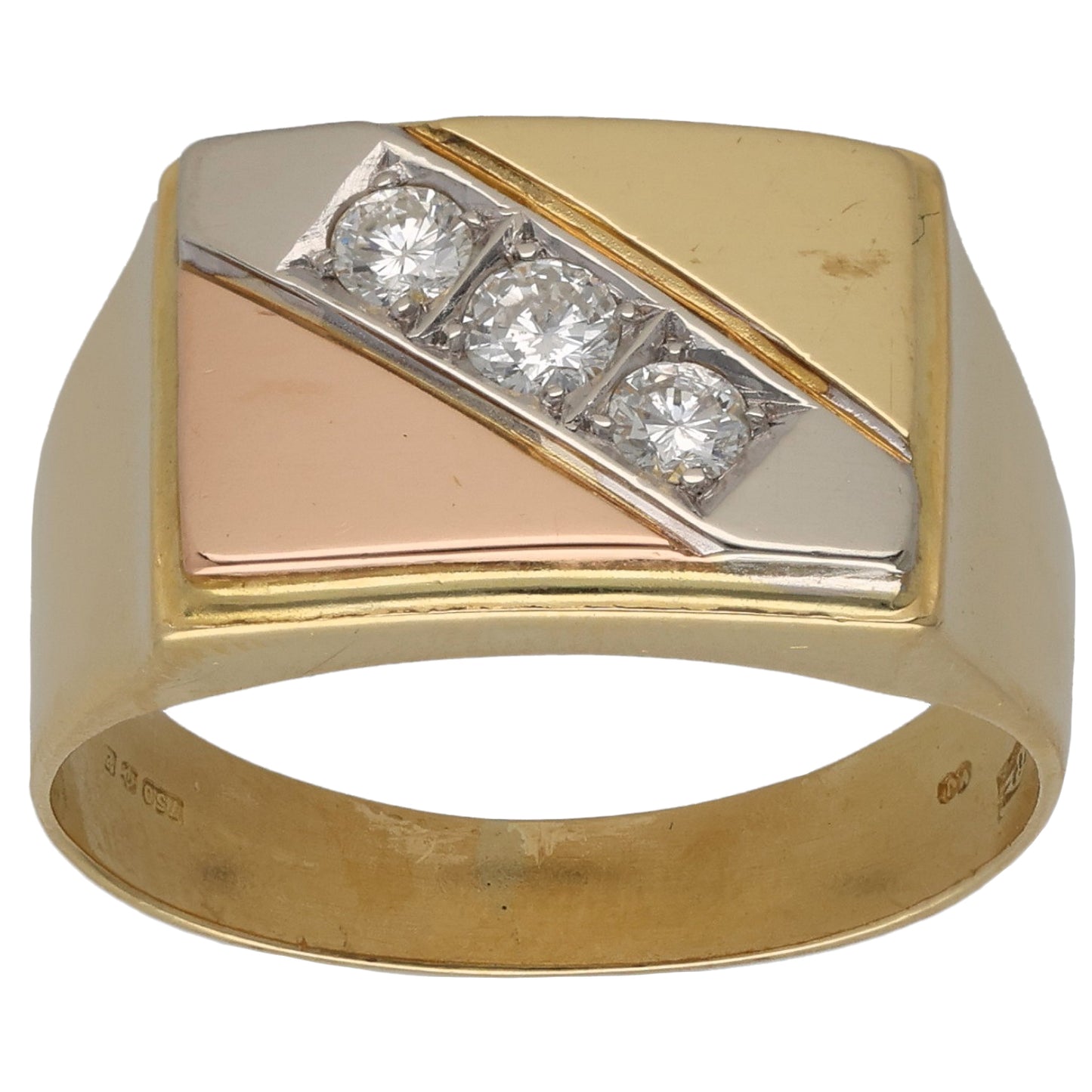 18ct Tri-Colour Gold 0.30ct Diamond Signet Ring Size S
