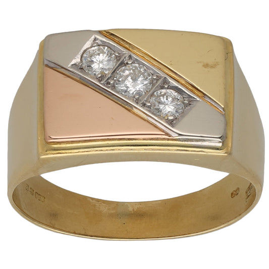 18ct Tri-Colour Gold 0.30ct Diamond Signet Ring Size S