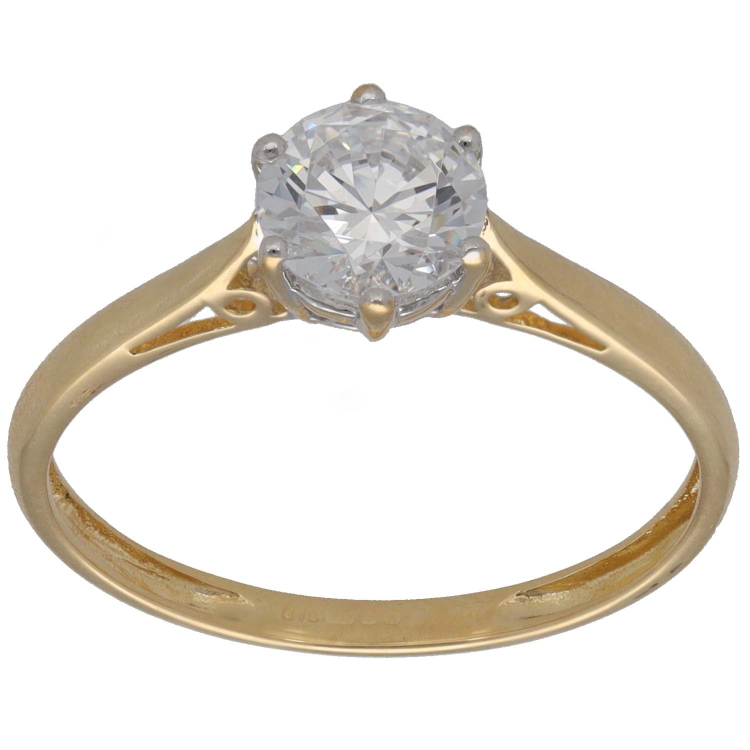 Gold single-stone ring with round clear cubic zirconia center