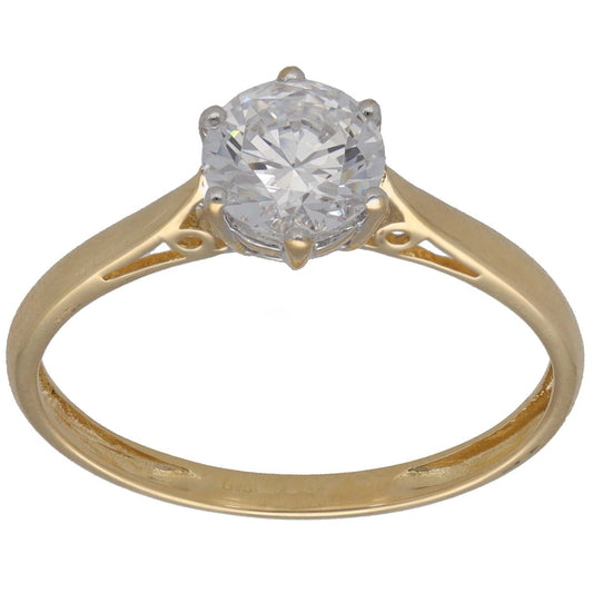 Gold single-stone ring with round clear cubic zirconia center