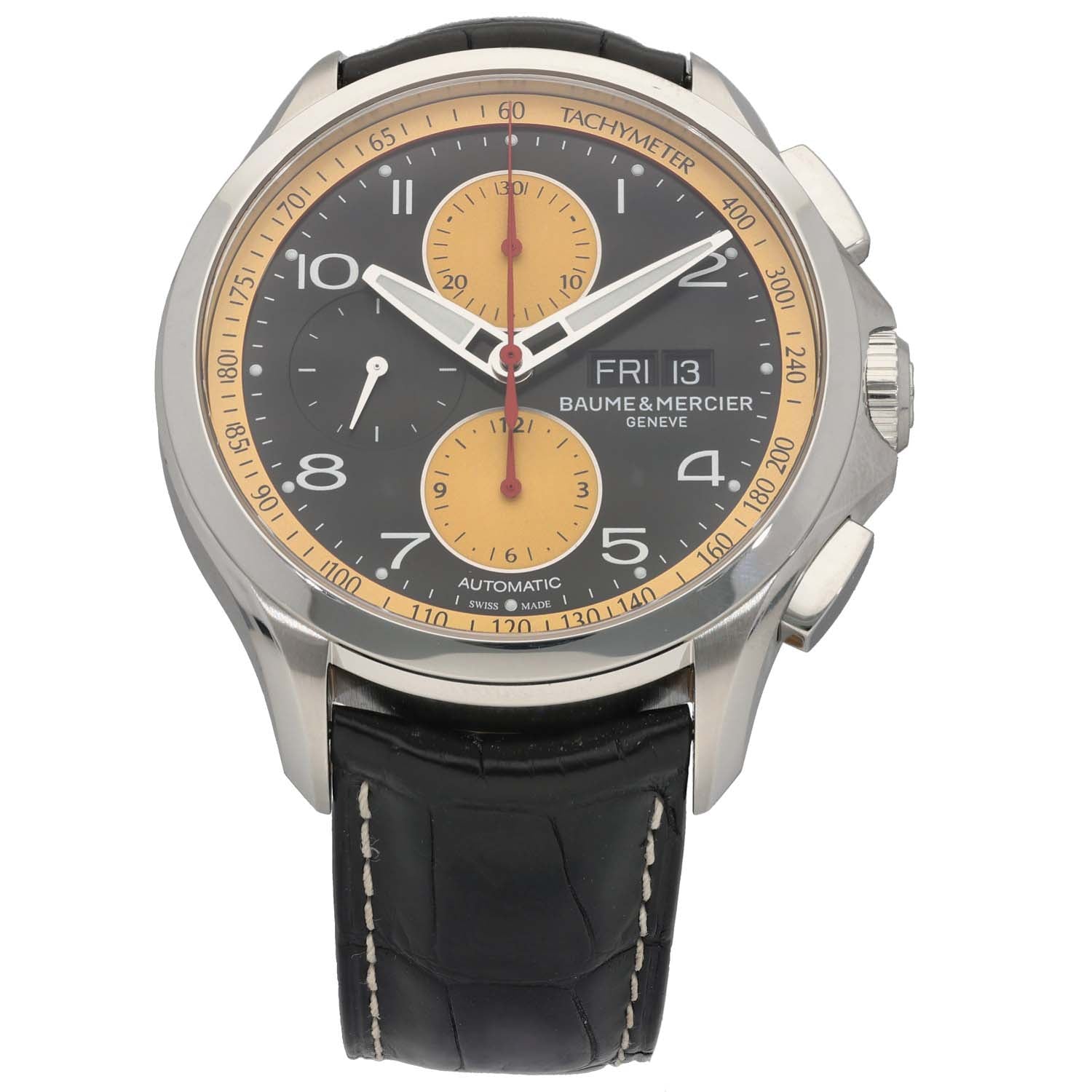 Baume Et Mercier Clifton 65826, Black And Yellow Watch, Front Image