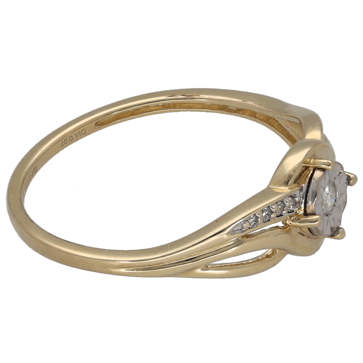 9ct Bicolour Gold 0.08ct Diamond Solitaire Ring With Accent Stones Size Q