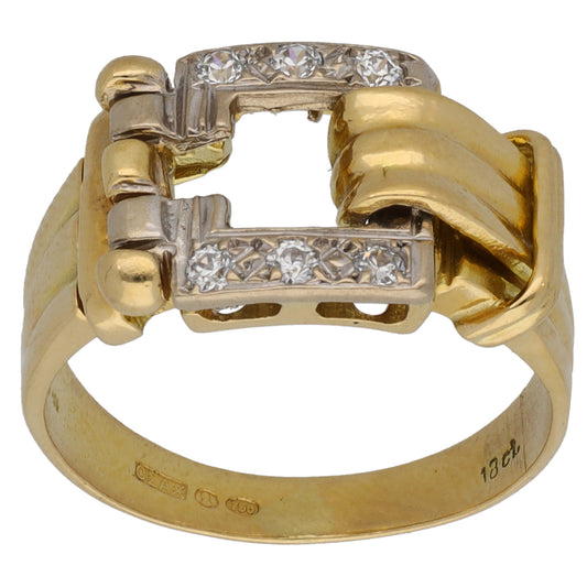 18ct Gold Cubic Zirconia Buckle Ring Size M