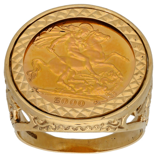 9ct Gold Half Sovereign Coin Ring Size Q