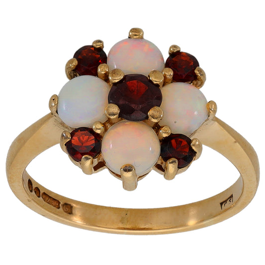 9ct Gold Opal & Garnet Dress/Cocktail Ring Size J