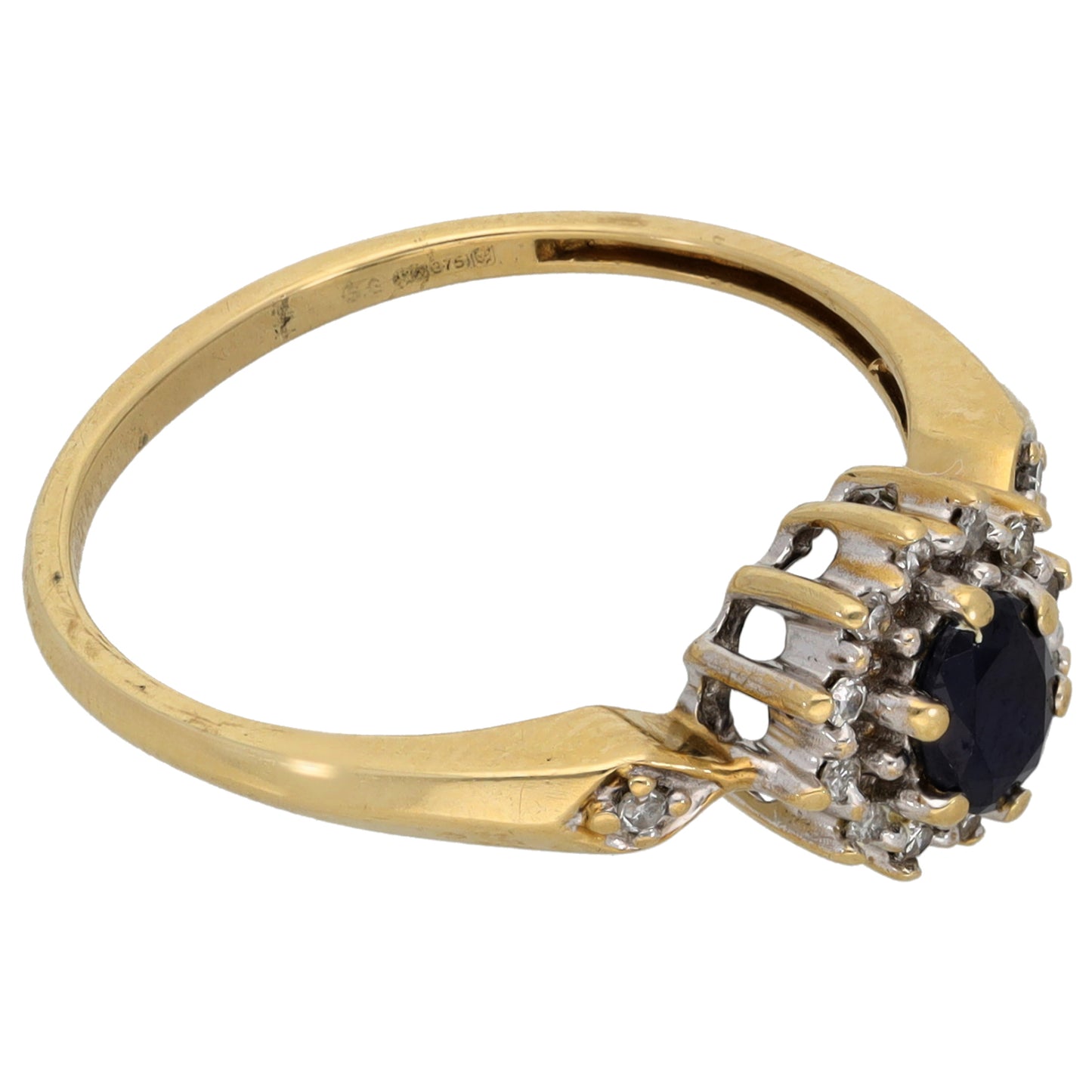 9ct Gold Sapphire & 0.07ct Diamond Dress/Cocktail Ring Size P