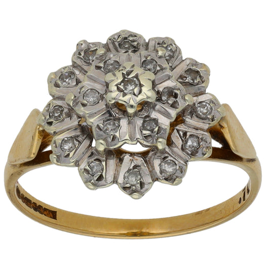 9ct Gold 0.10ct Diamond Cluster Ring Size K