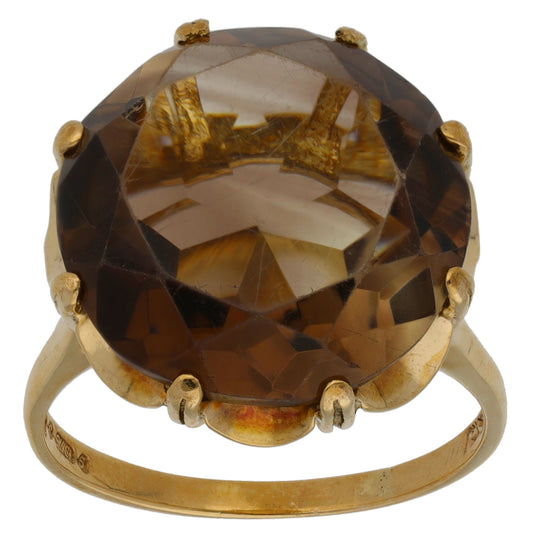 9ct Gold Smoky Quartz Single Stone Ring Size P