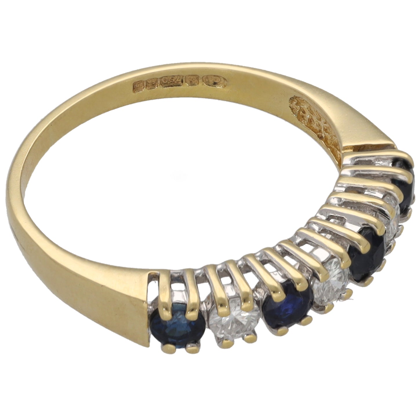 18ct Gold Sapphire & 0.21ct Diamond Half Eternity Ring Size K