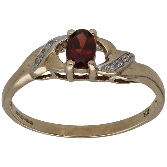 9ct Gold 0.03ct Diamond & Garnet Dress/Cocktail Ring Size V