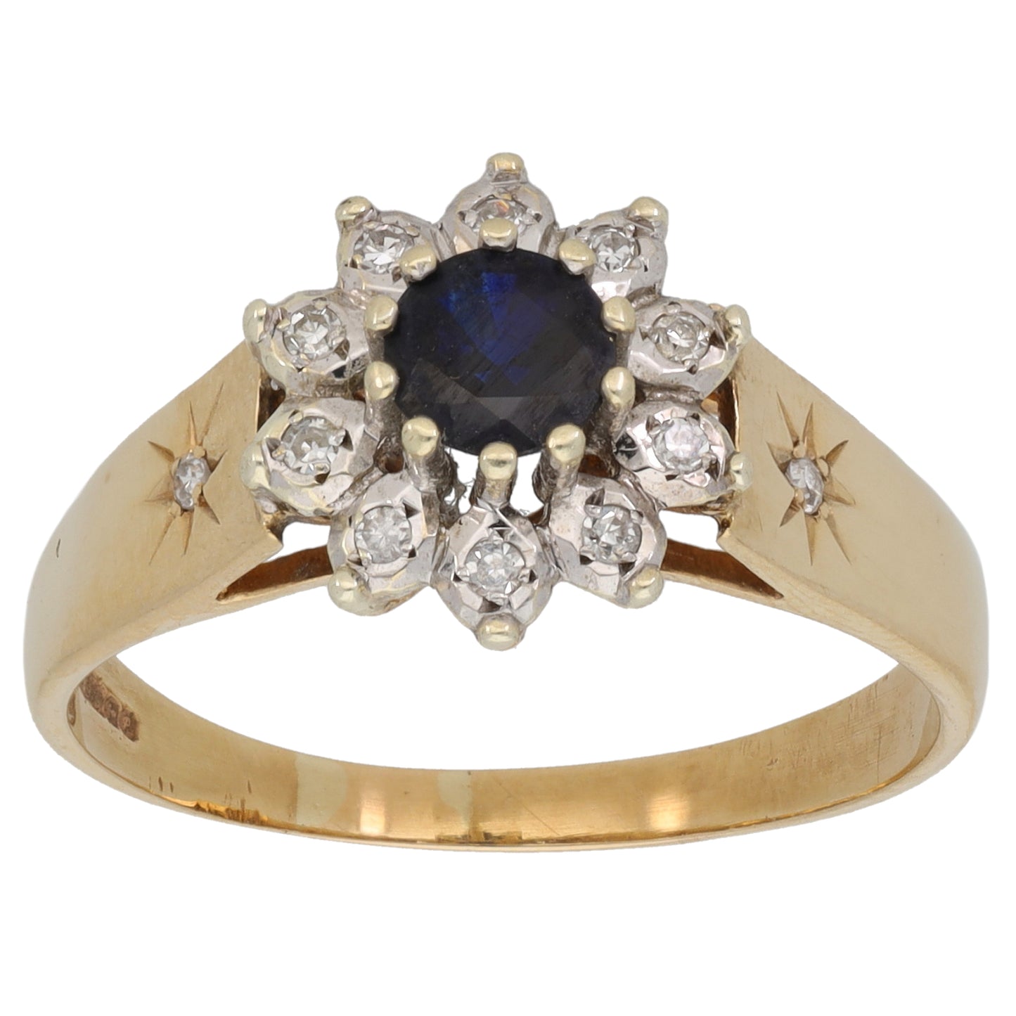 9ct Gold Sapphire & 0.10ct Diamond Dress/Cocktail Ring Size U