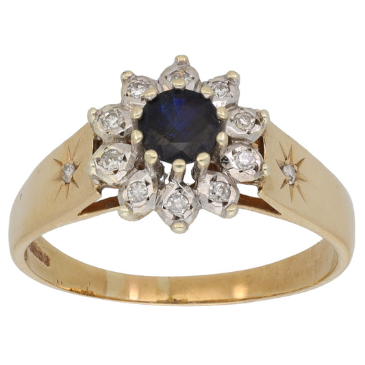 9ct Gold Sapphire & 0.10ct Diamond Dress/Cocktail Ring Size U