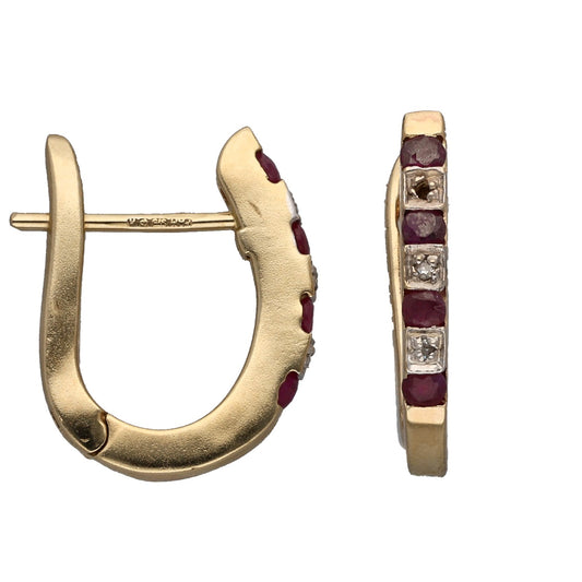 9ct Gold Ruby & 0.03ct Diamond Dress/Cocktail Earrings