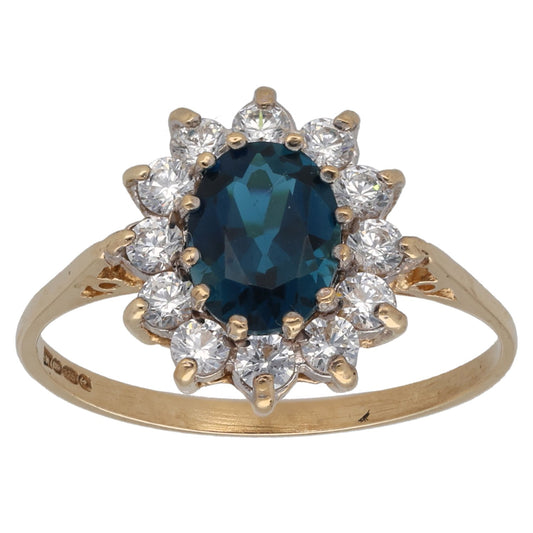 9ct Gold Topaz & Cubic Zirconia Single Stone Ring With Accents Size Q