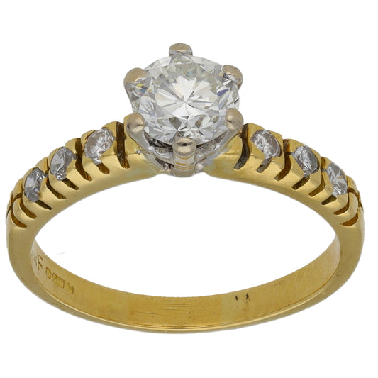 18ct Gold 0.93ct Diamond Solitaire Ring With Accent Stones Size K