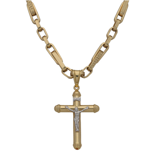 14ct Bicolour Gold Crucifix Pendant With Chain