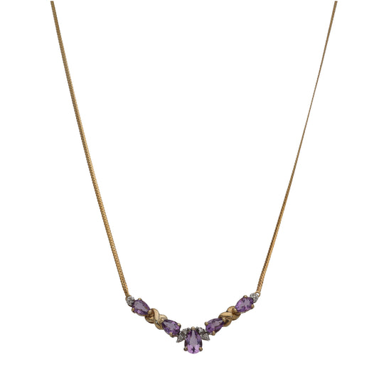 9ct Gold Amethyst & 0.03ct Diamond Fancy Necklace 16"