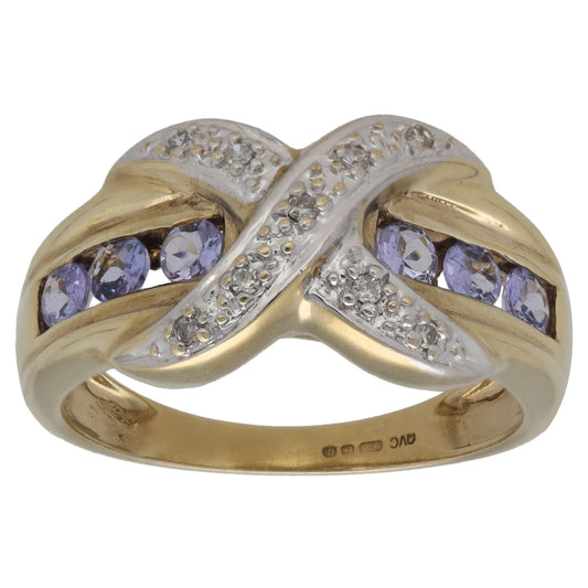 9ct Gold Tanzanite & 0.045ct Diamond Dress/Cocktail Ring Size L