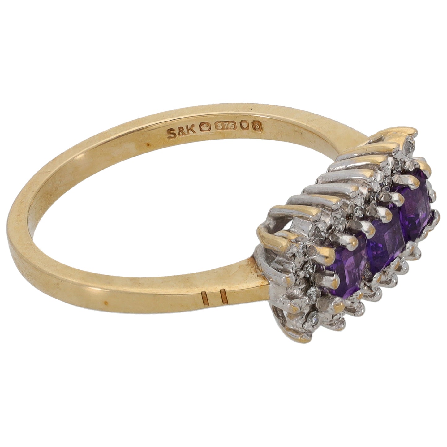 9ct Gold 0.10ct Diamond & Amethyst Dress/Cocktail Ring Size O