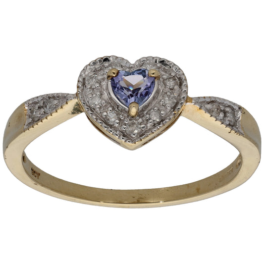 9ct Gold 0.13ct Diamond & Tanzanite Dress/Cocktail Ring Size V