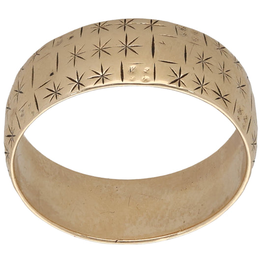 9ct Gold Patterned Wedding Ring Size M