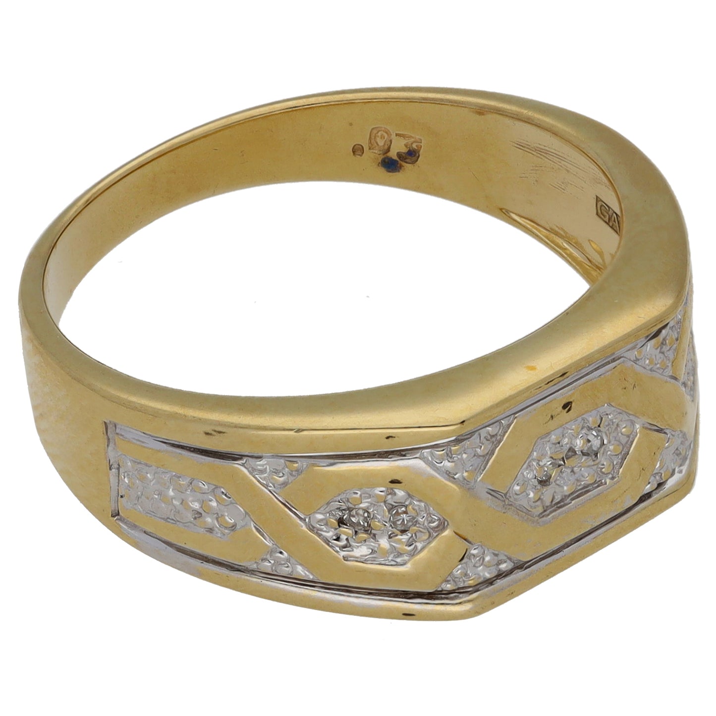 9ct Gold 0.06ct Diamond Patterned Signet Ring Size R