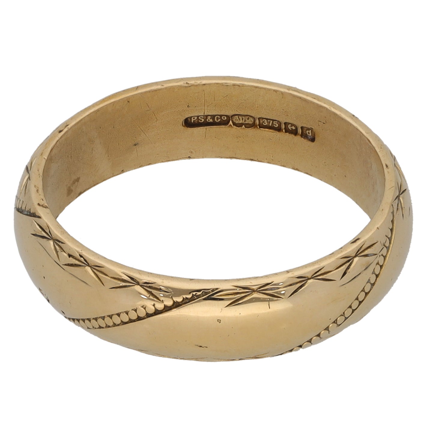 9ct Gold Patterned Wedding Ring Size M