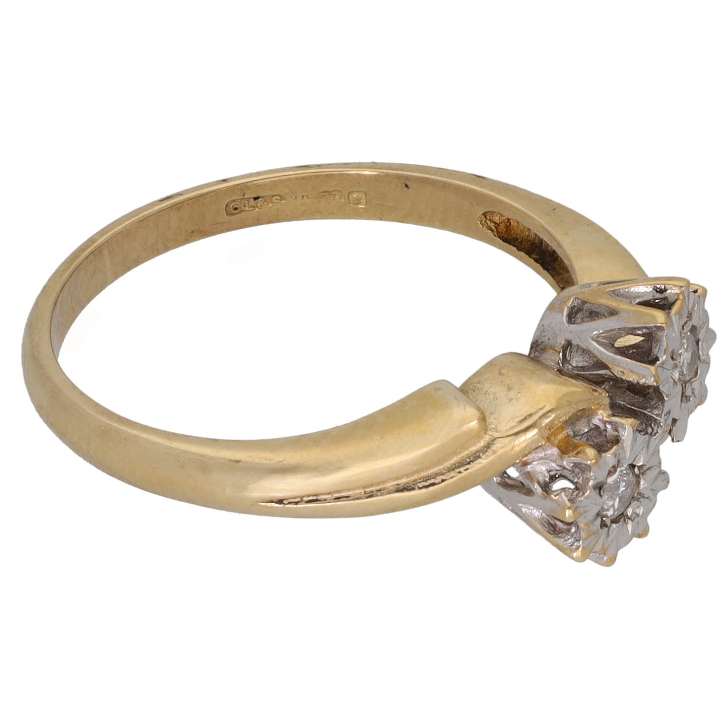 9ct Gold 0.05ct Diamond Two Stone Ring Size O