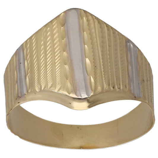 Two-tone gold alternative ring with textured sides and polished central strip