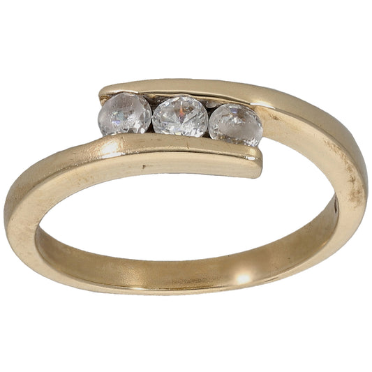 9ct Gold Cubic Zirconia Trilogy Ring Size M