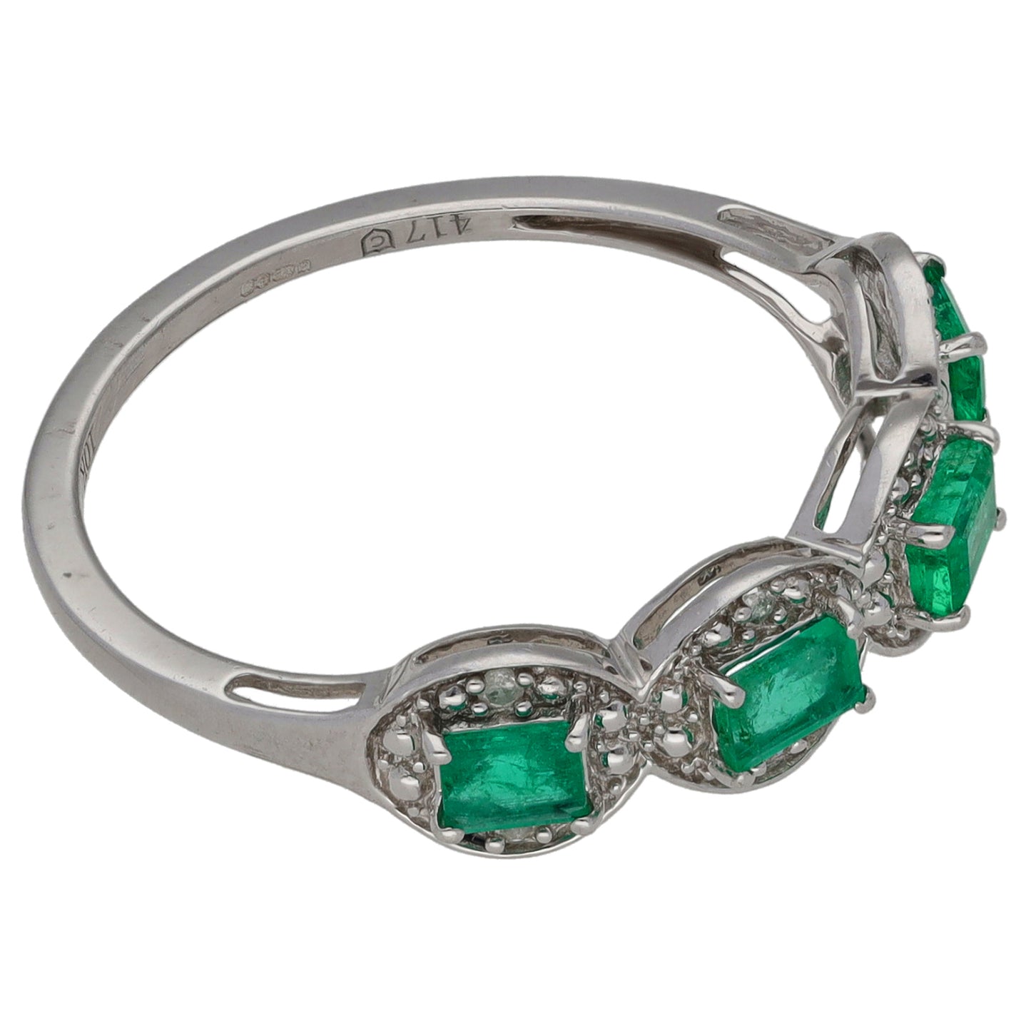 9ct White Gold 0.04ct Diamond & Emerald Dress/Cocktail Ring Size P