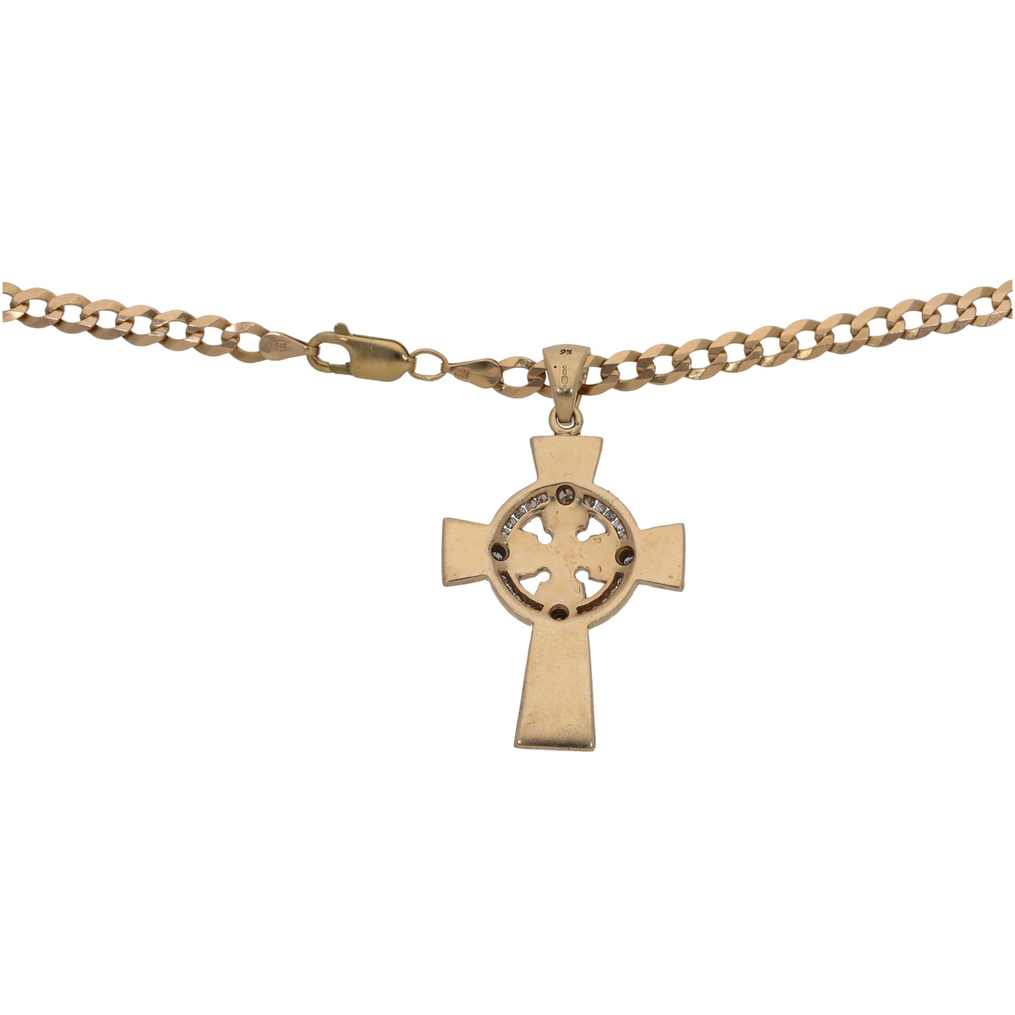 9ct Gold 0.18ct Diamond Cross Pendant With Chain