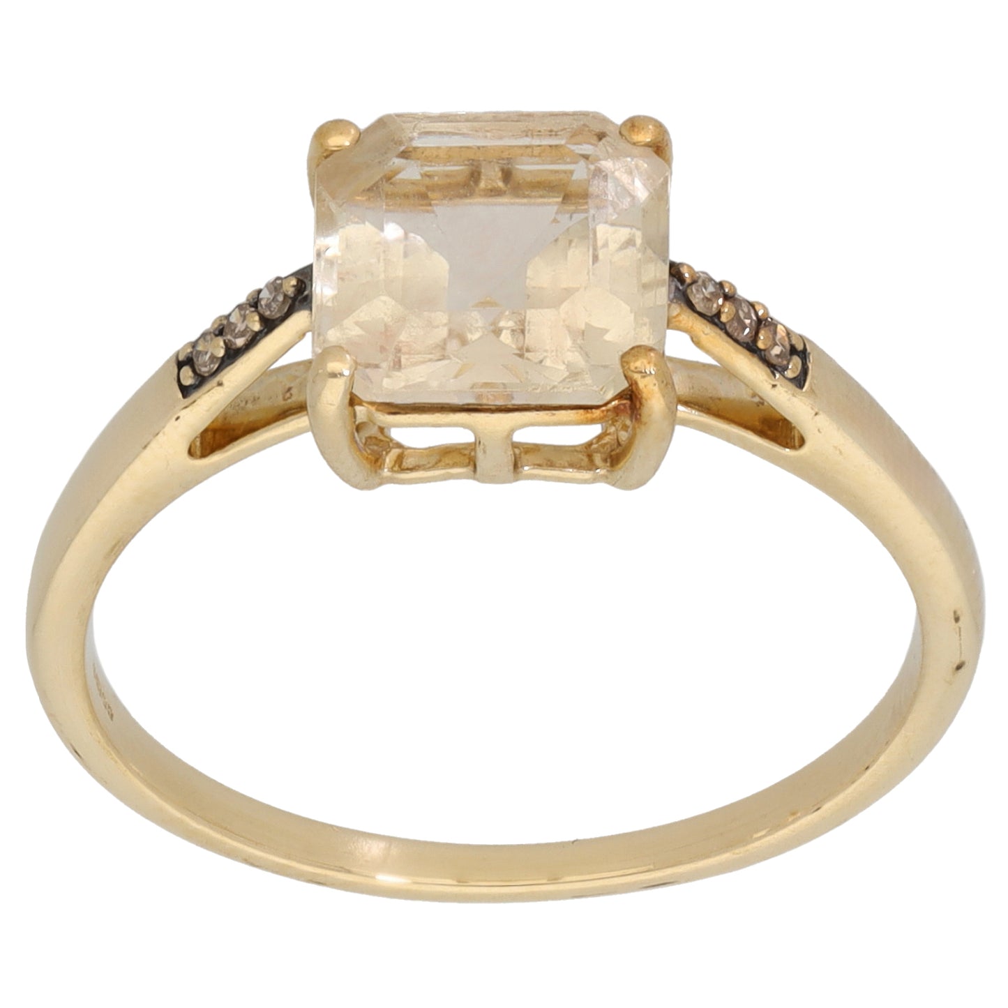9ct Gold Quartz & 0.03ct Diamond Dress/Cocktail Ring Size S